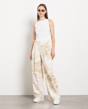 Ermanno Scervino Beige jeans in a camouflage print D427P709RYR