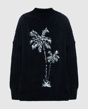 Palm Angels Blue Palms sweater with embroidery PWHE056F23KNI001