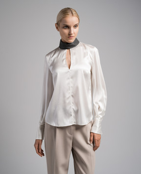 Brunello Cucinelli White silk blouse with monil chain M0C59BF914