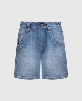 Brunello Cucinelli Blue denim shorts with monil chain MA095P5833