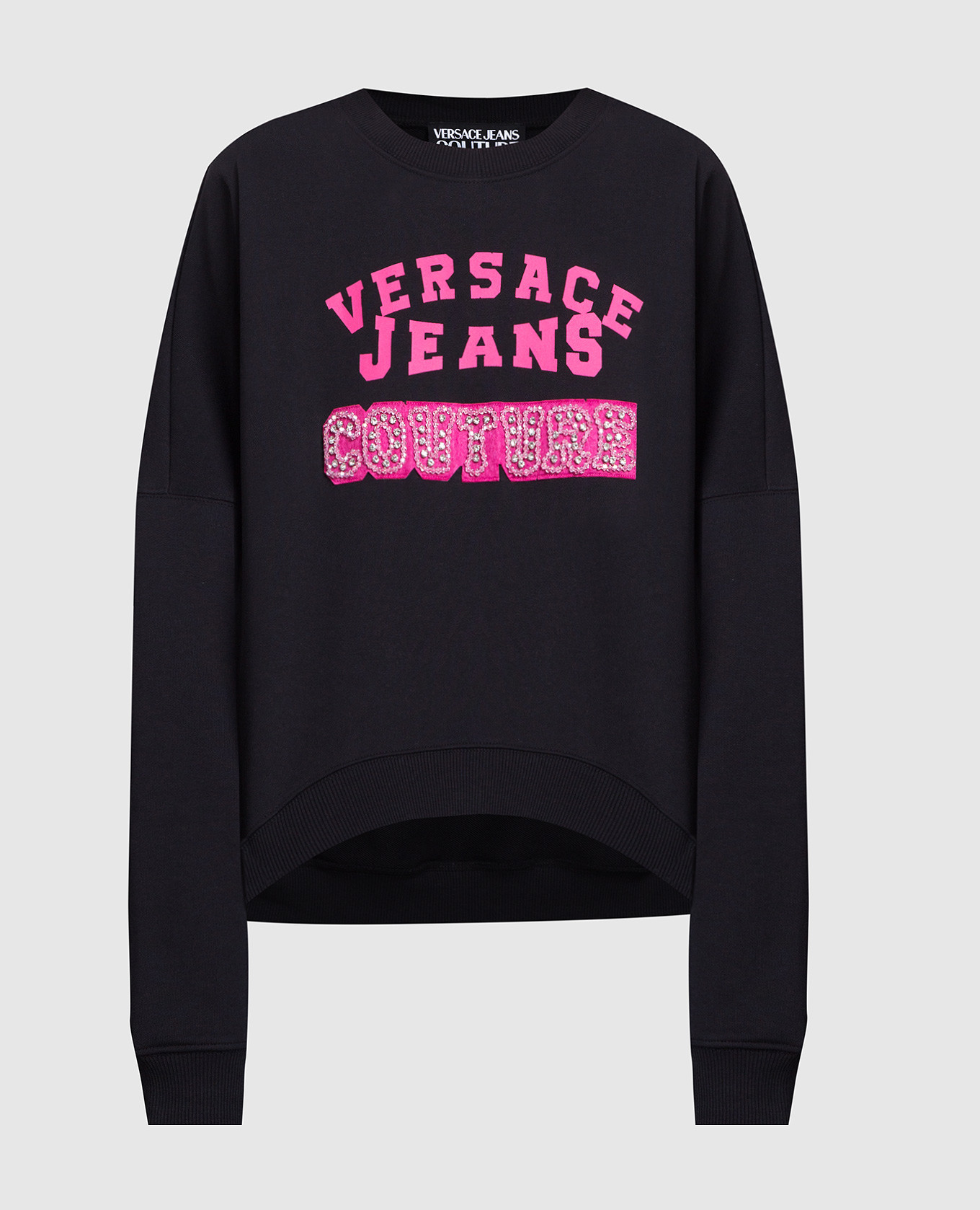 Black sweatshirt with logo print and crystals Versace Jeans Couture