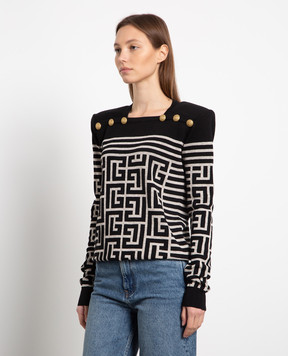 Balmain Black wool and linen jumper in a monogram pattern AF1KK002KD54