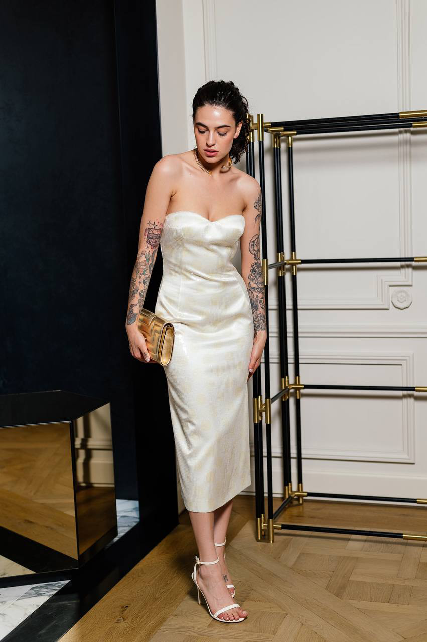 Beige silk bustier dress with sequins Ermanno Scervino 6