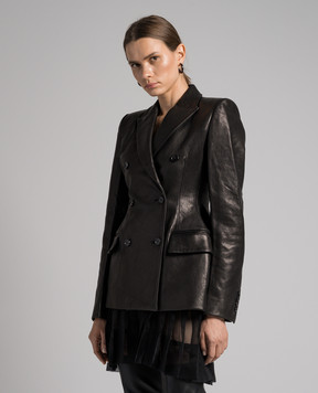 Khaite Martu black double-breasted leather jacket 6113729L729