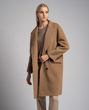 Brunello Cucinelli Brown double-breasted wool and cashmere coat with monil chain MD5329728