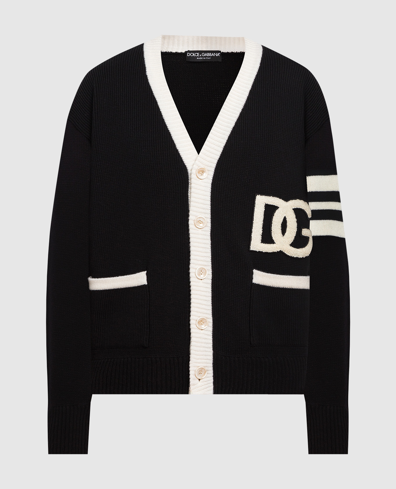 Dolce&Gabbana - Black wool cardigan with DG logo embroidery