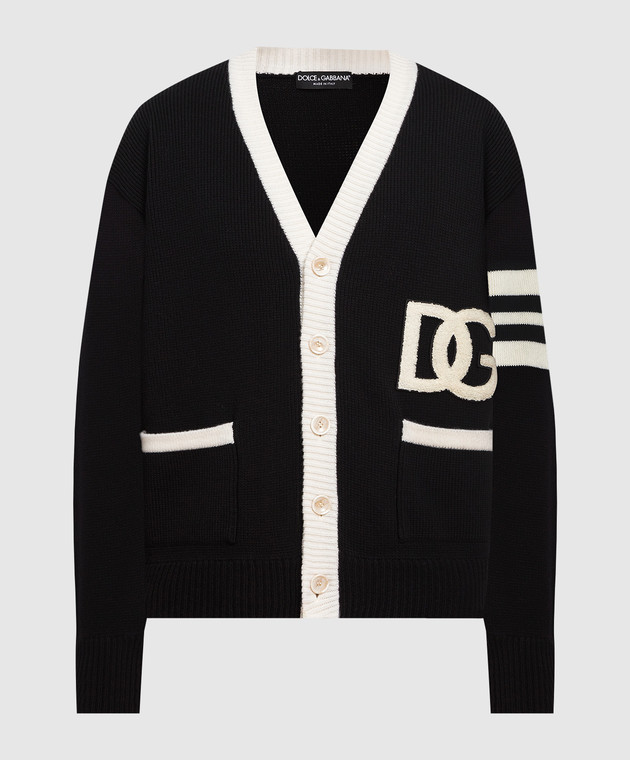 Dolce&Gabbana - Black wool cardigan with DG logo embroidery