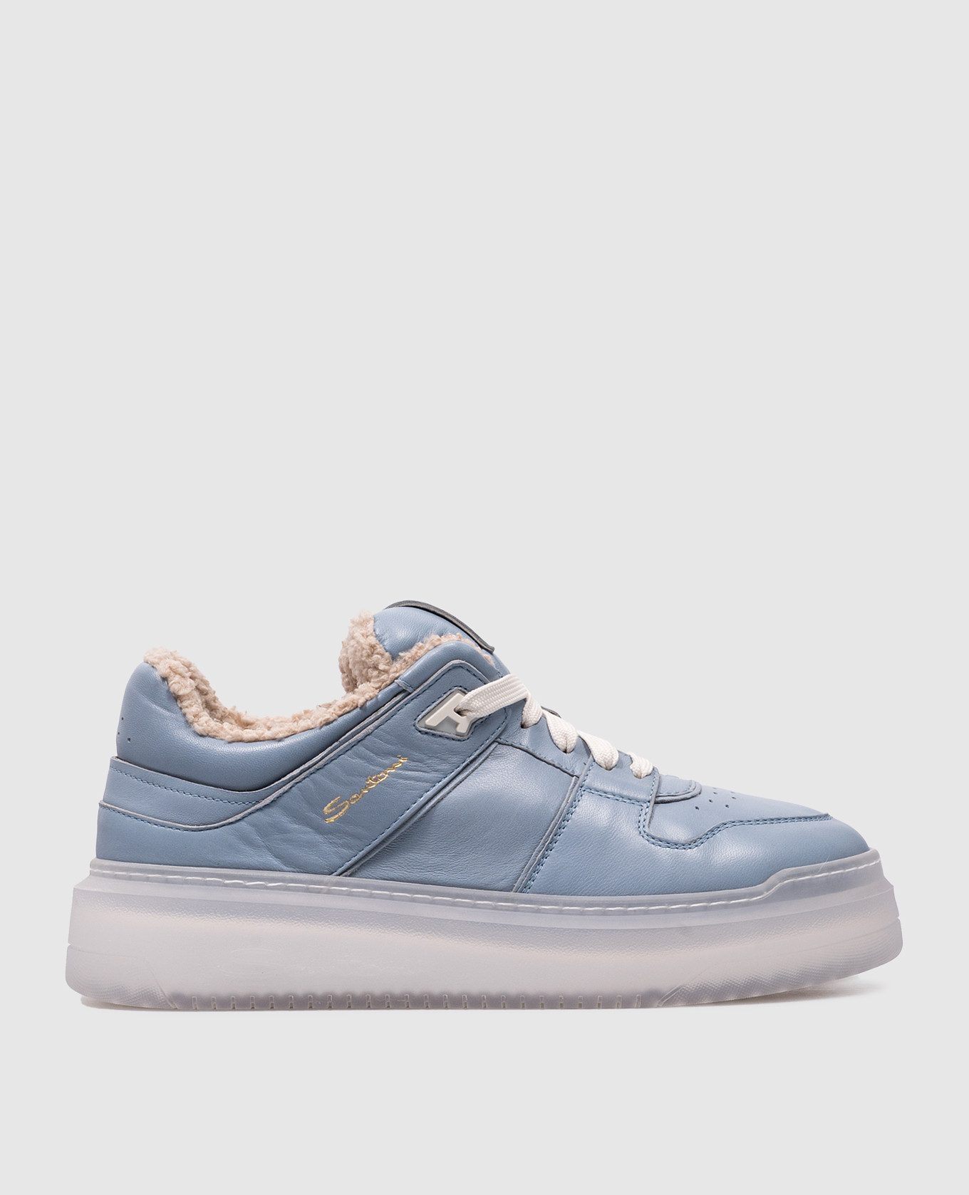 

Blue leather sneakers with logo print Santoni, Голубой