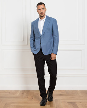 Dolce&Gabbana Blue blazer with logo embroidery G2OL6ZFU4F6