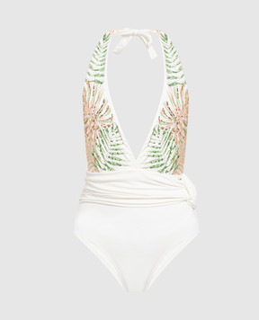 Twinset White swimsuit with embroidery and sequins 231LMMG00