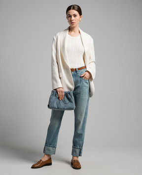 Brunello Cucinelli Blue distressed jeans with monil chain M0H72P5797