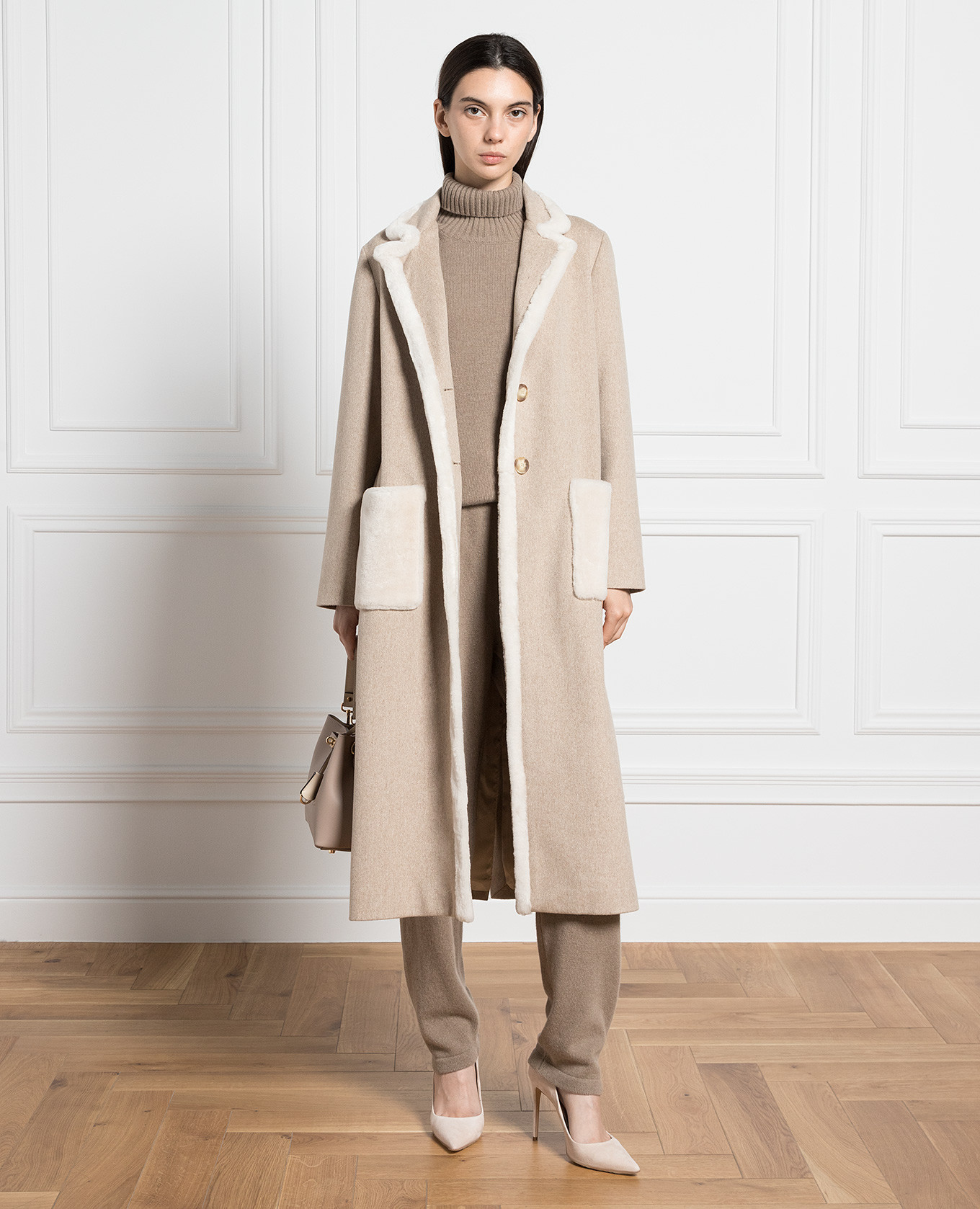 

Beige Oleandro wool coat with shearling Simonetta Ravizza