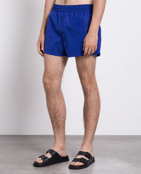 Off-White Blue logo print swim shorts OMFD011F23FAB002