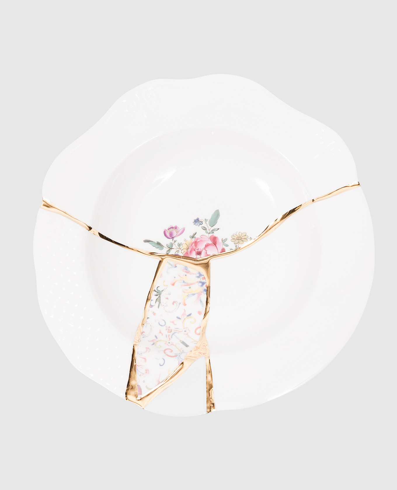 

White porcelain Kintsugi soup plate with gold trim SELETTI, Белый