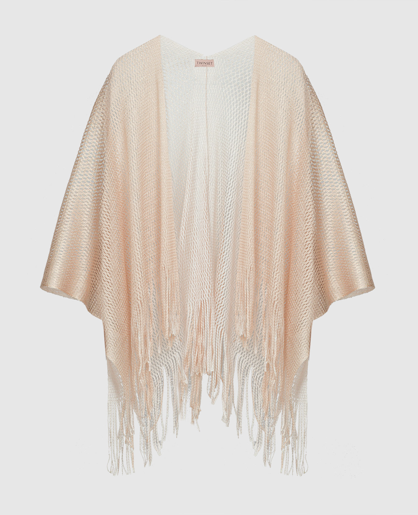 

Beige openwork poncho with fringe and lurex Twinset