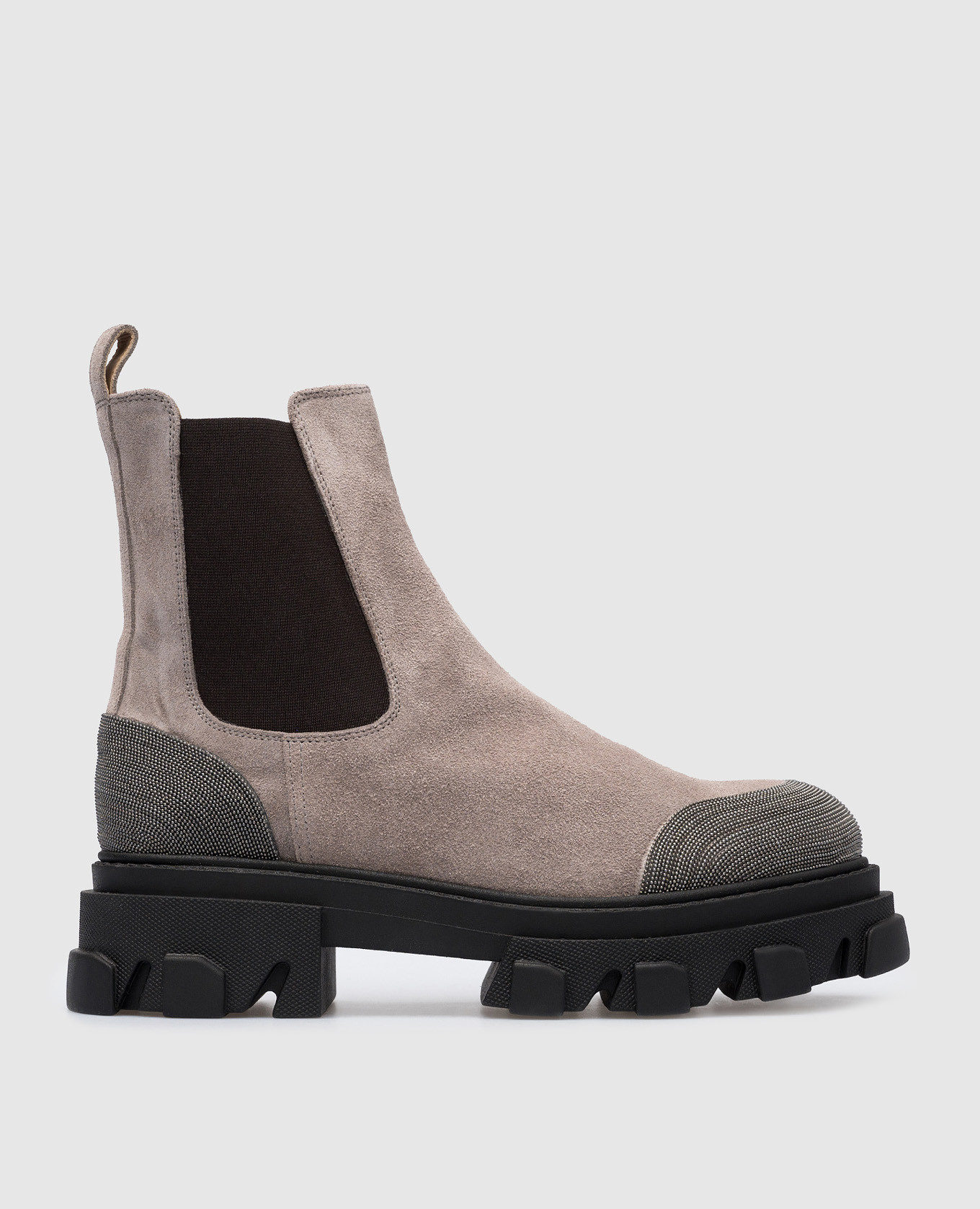 

Gray suede chelsea boots with monil chain Babe Pay Pls, Grey