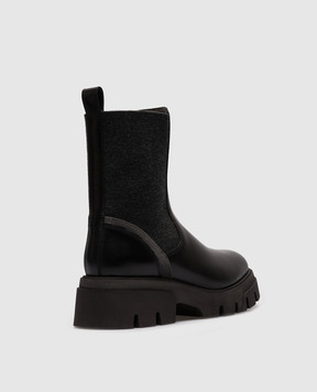 Brunello Cucinelli Black leather Chelsea boots with monil chain MZIDG2535