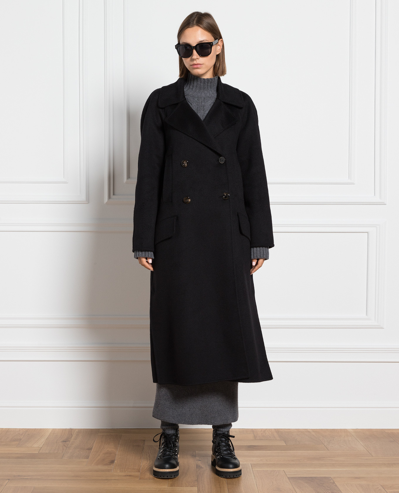 Black double-breasted cashmere coat COLOMBO 2