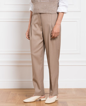 Brunello Cucinelli Brown wool trousers with monil chain MP549P8362