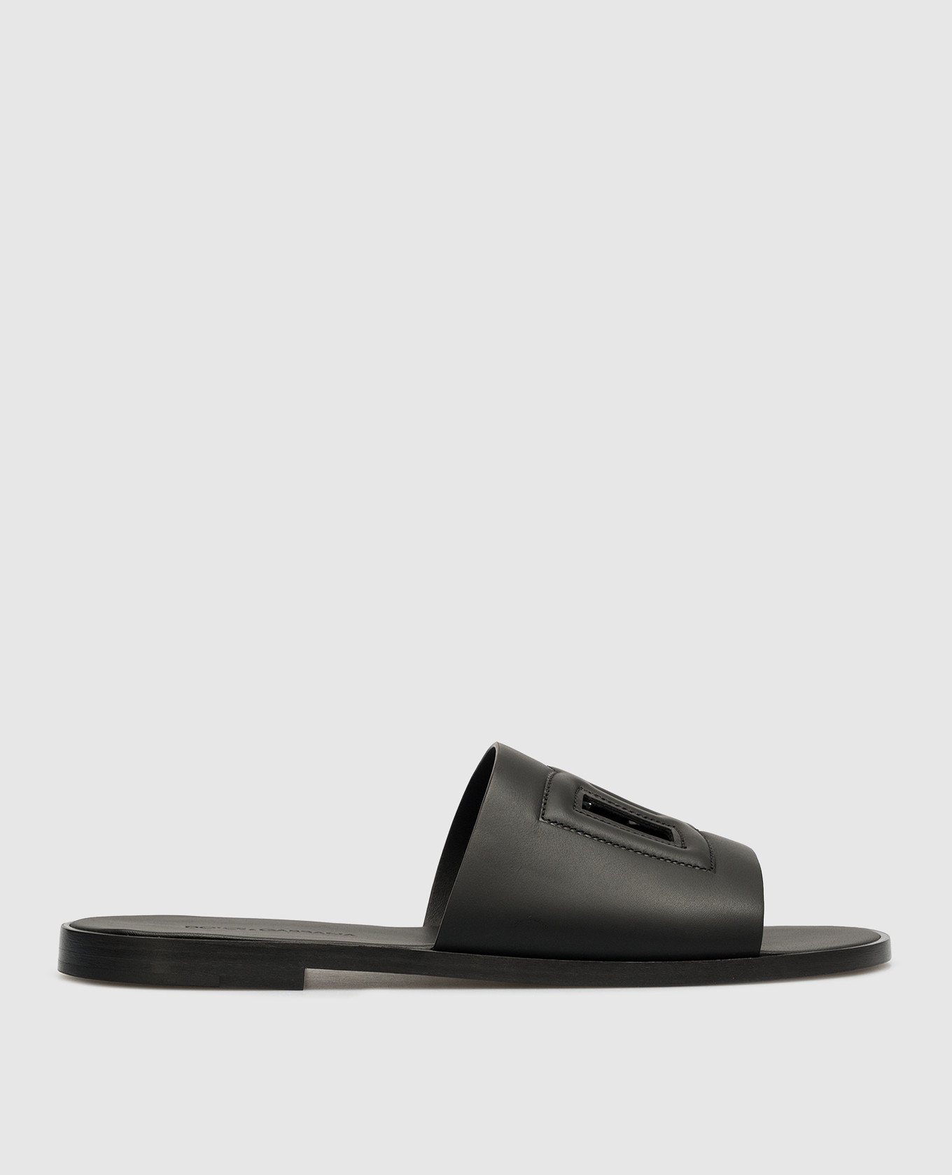 Black leather flip flops with dg logo dolce&gabbana