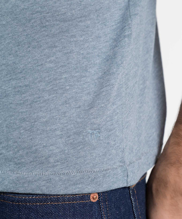 Tom Ford - Blue t-shirt with logo embroidery JCS001JMC002S23