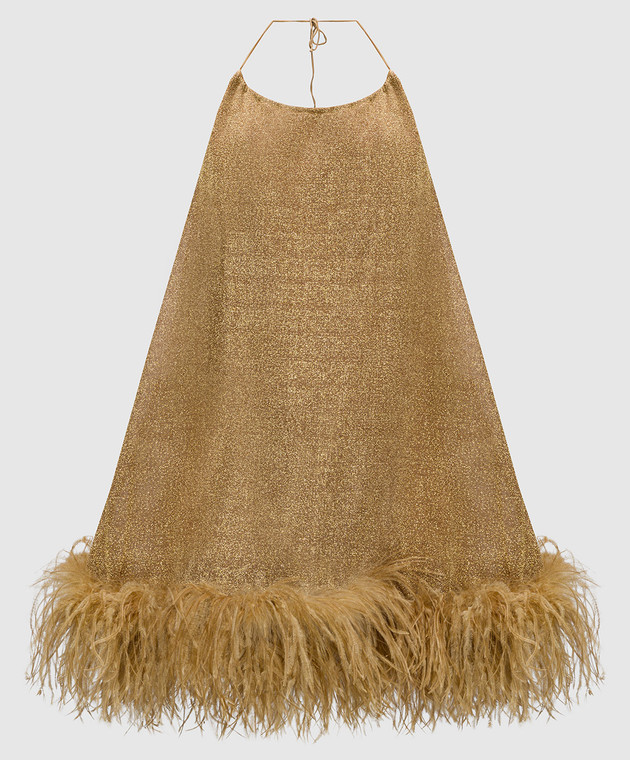 Oseree - Golden dress Lumiere Plumage with ostrich feathers  LDS249LUREXPLUMAGE