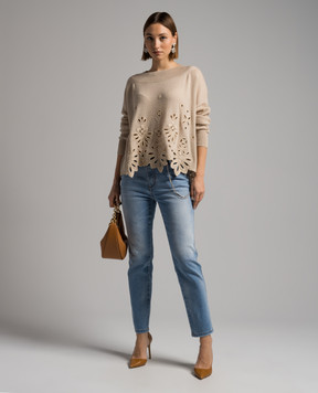 Ermanno Scervino Beige cashmere sweater with openwork embroidery D445M316IPYU
