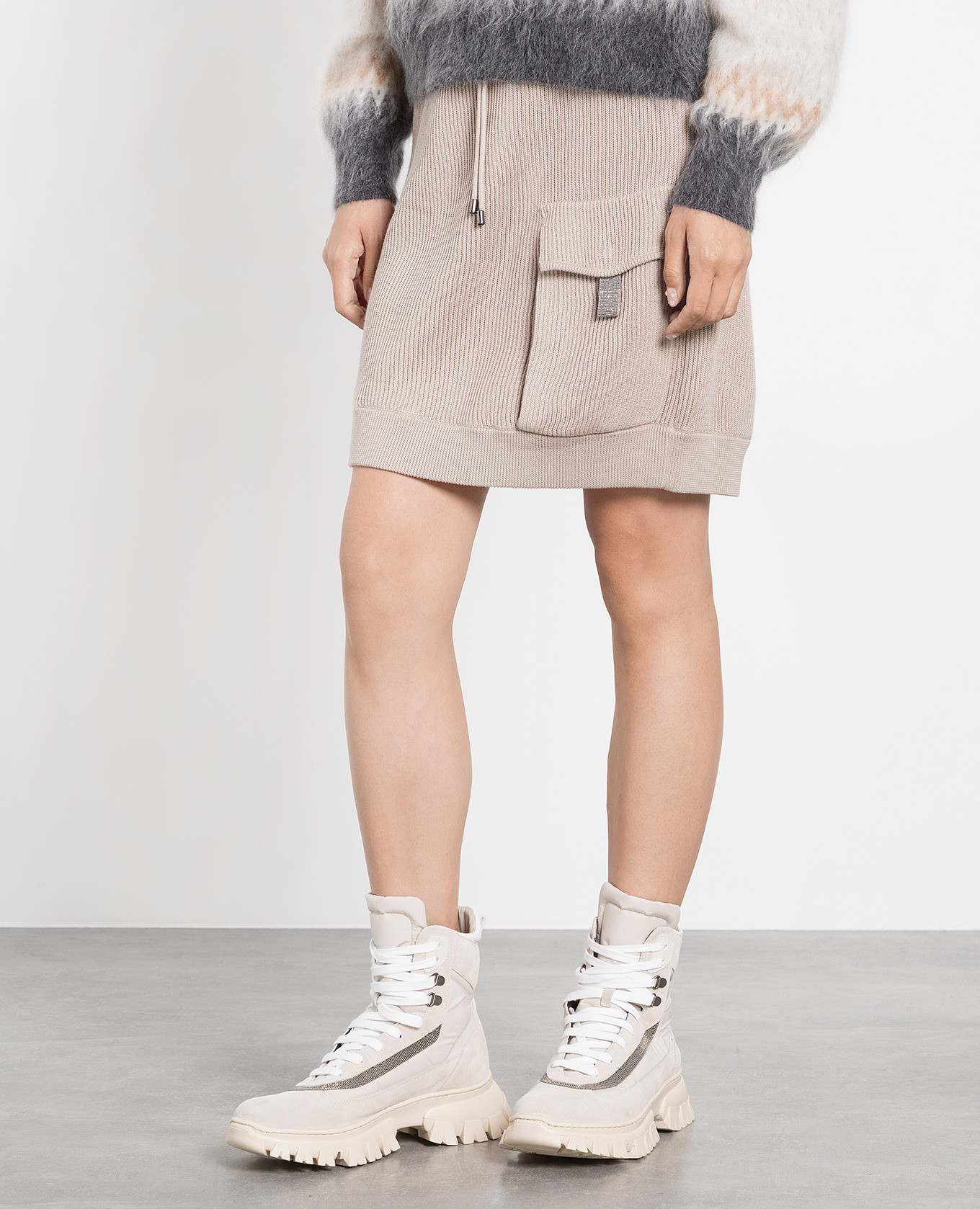 Light beige eco-brass ribbed skirt Brunello Cucinelli 3