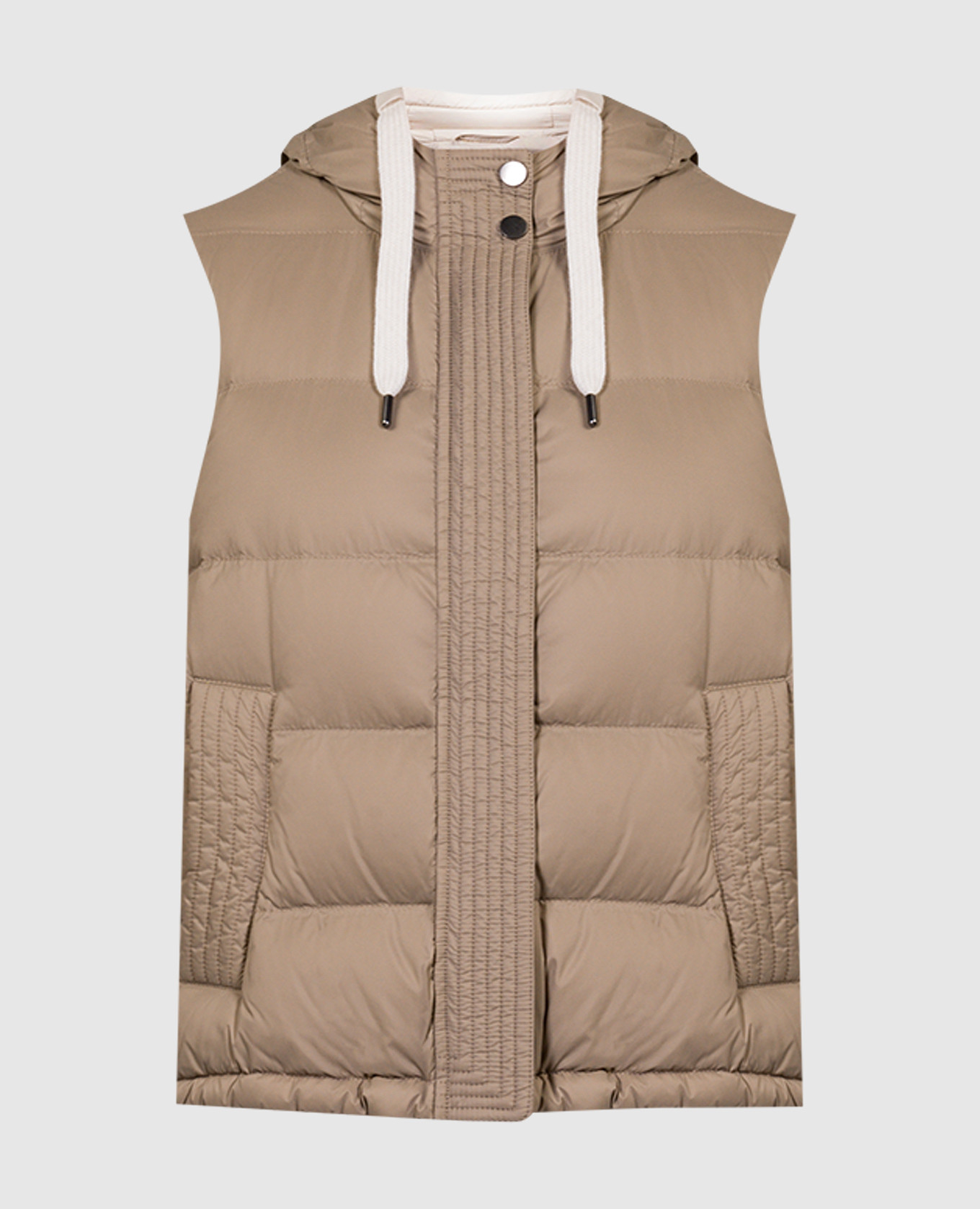 Brunello Cucinelli - Beige down vest with monil chain
