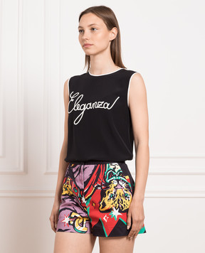 Dolce&Gabbana Black silk top with contrast embroidery F73Y0ZG7TWT