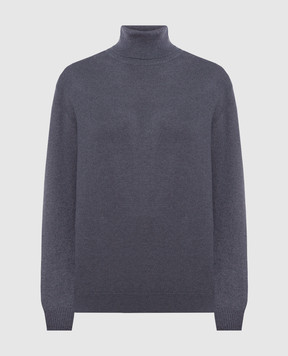 Brunello Cucinelli Gray cashmere turtleneck with monil chain M12150103P
