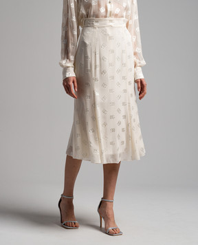 Dolce&Gabbana Beige midi skirt with logo monogram pattern silk F4CCHTFJ9AF