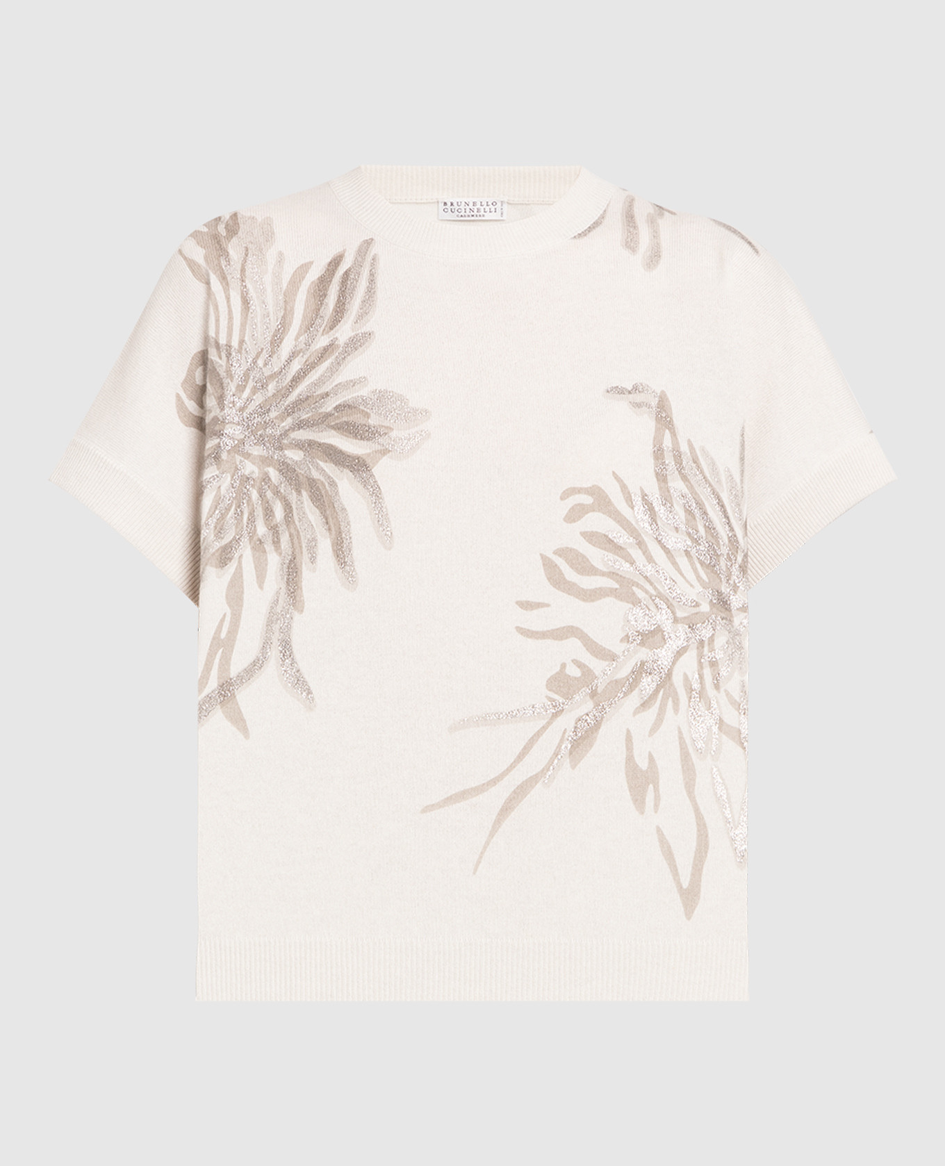 Beige jumper with floral print Brunello Cucinelli