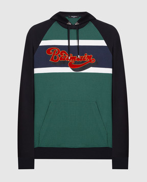 Balmain Green hoodie with textured logo BH1JT180MD08