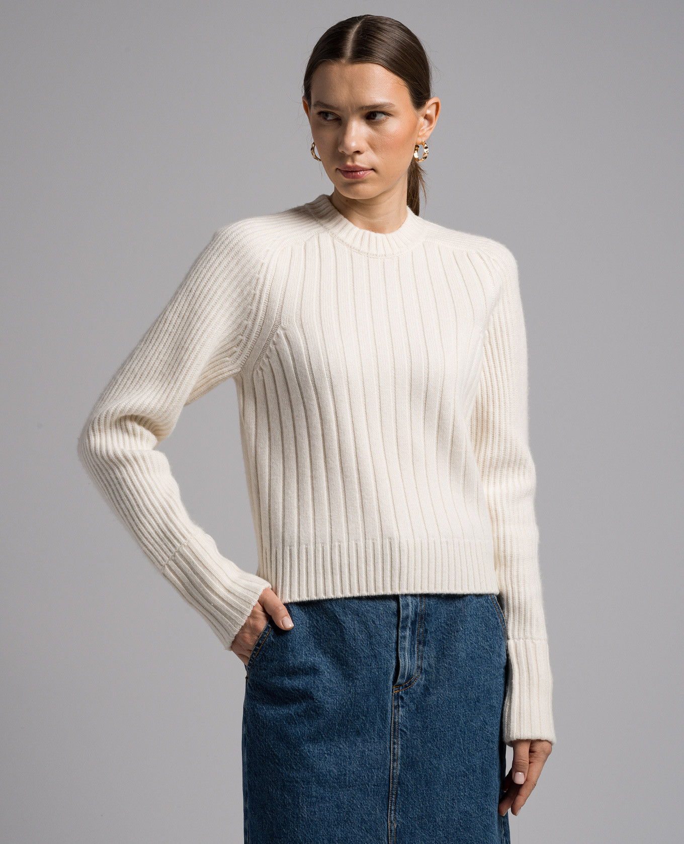 

White ribbed wool and cashmere sweater CO