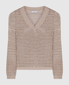Brunello Cucinelli Beige openwork pullover with sequins MDV796812
