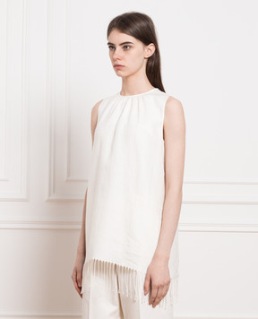 Max Mara White linen top with fringe BOBBIO