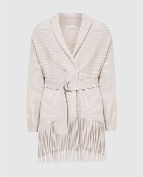 Brunello Cucinelli Light gray cashmere cardigan with fringes M12711916