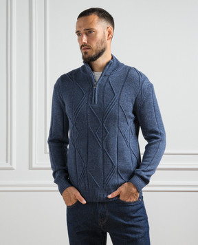 Cashmere&Whiskey Blue sweater made of wool in a textured pattern PL007