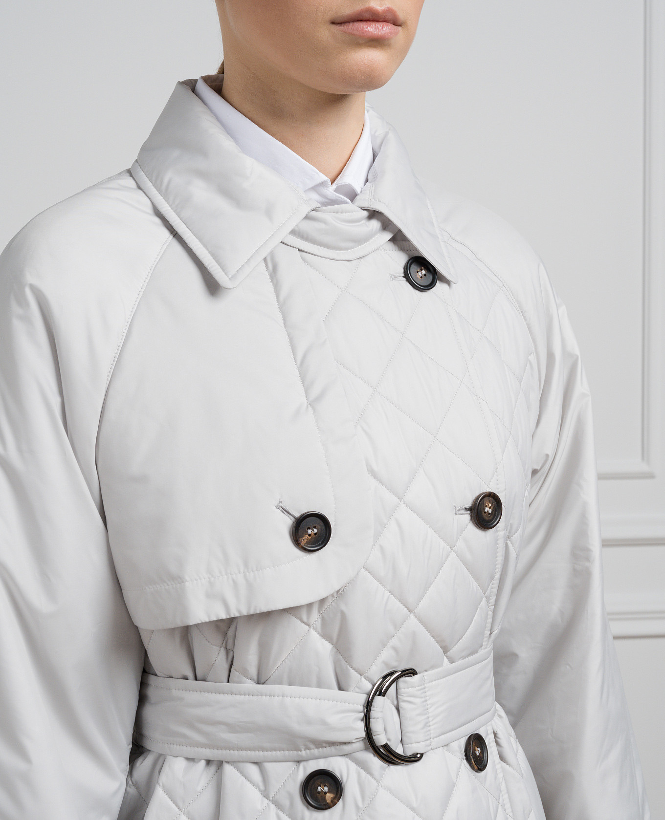 Gray quilted trench coat with monil chain Brunello Cucinelli 5