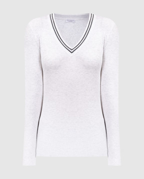 Brunello Cucinelli White ribbed pullover with lurex M9A844502