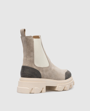 Babe Pay Pls Gray suede chelsea boots with monil chain 762