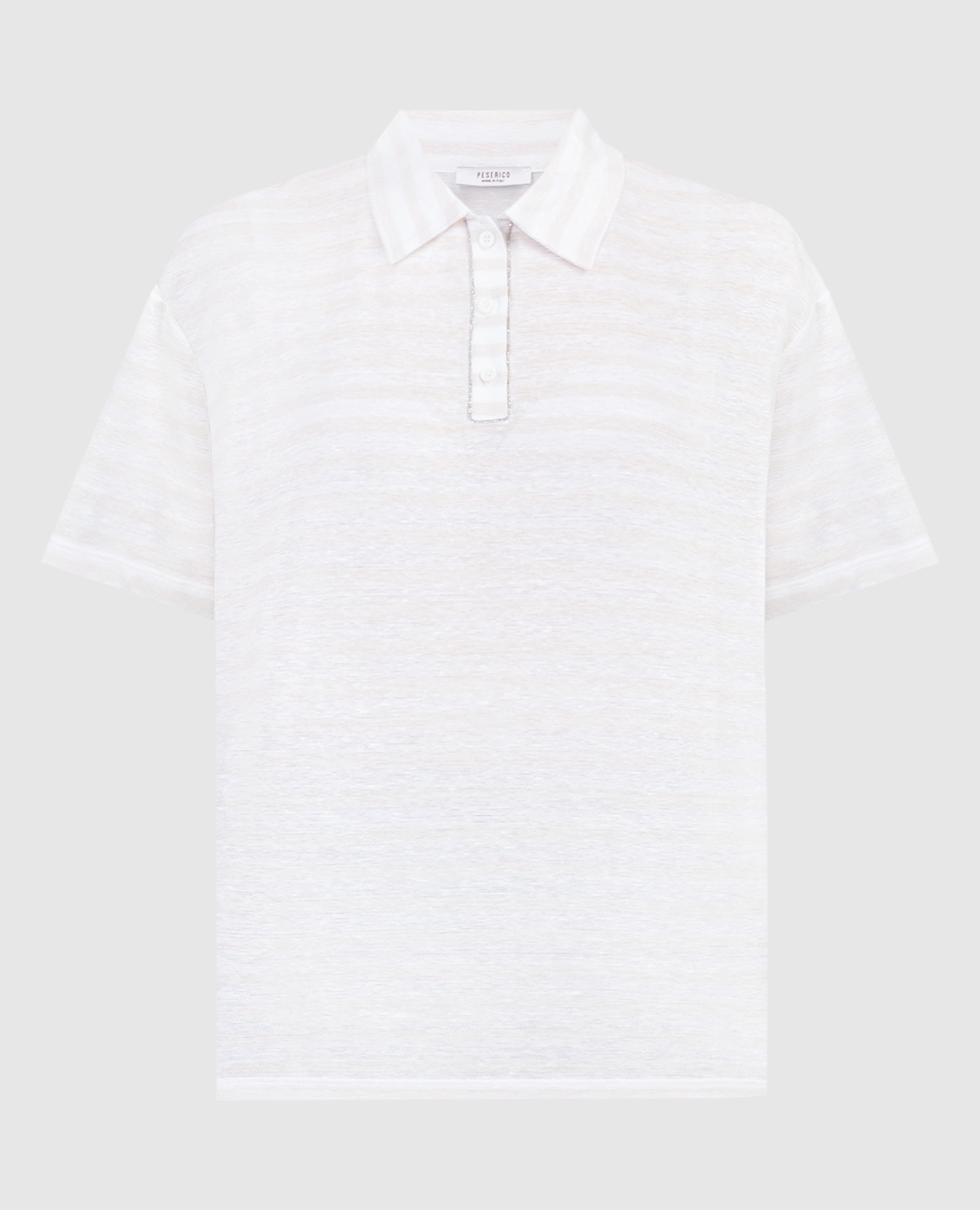 

Beige linen striped polo with monil chain Peserico