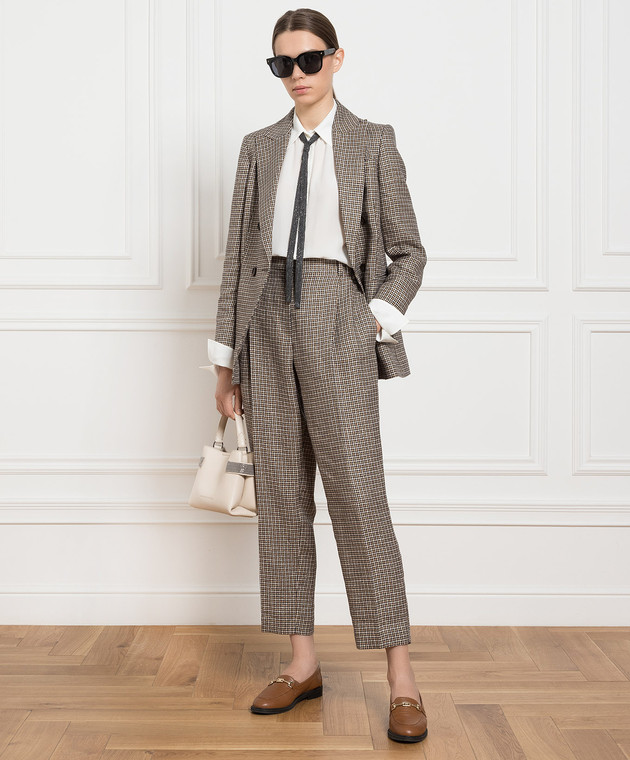 【送料&関税込】Brunello Cucinelli Lurex Linen Trousers Brunello Cucinelli - Linen pants in a houndstooth pattern