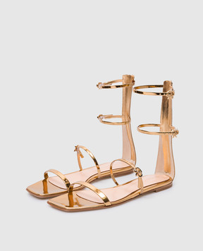 Gianvito Rossi Ribbon Downtown gold leather sandals G6171505CUOMET