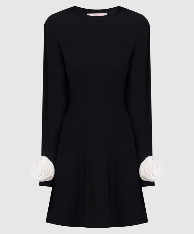 black dress with white roses Lonma Mini Dress in White Rose Black
