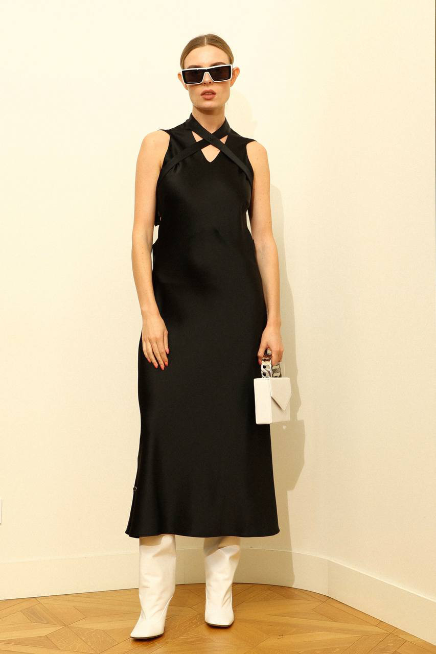 Black midi dress with open back and straps Off-White 6