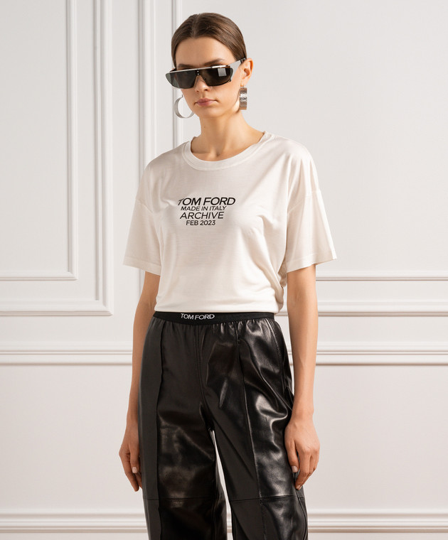 Tom Ford - White silk t-shirt with logo print TSJ560FAX835 - shop 