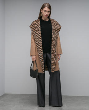 Valentino Brown double-sided wool and silk coat with VLOGO print 3B3CA6P77YB