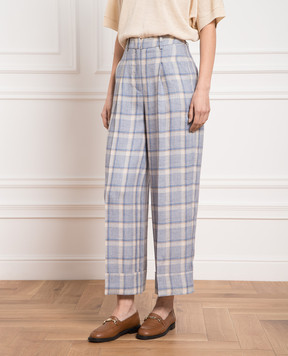 Peserico Blue checked linen pants P0409406882